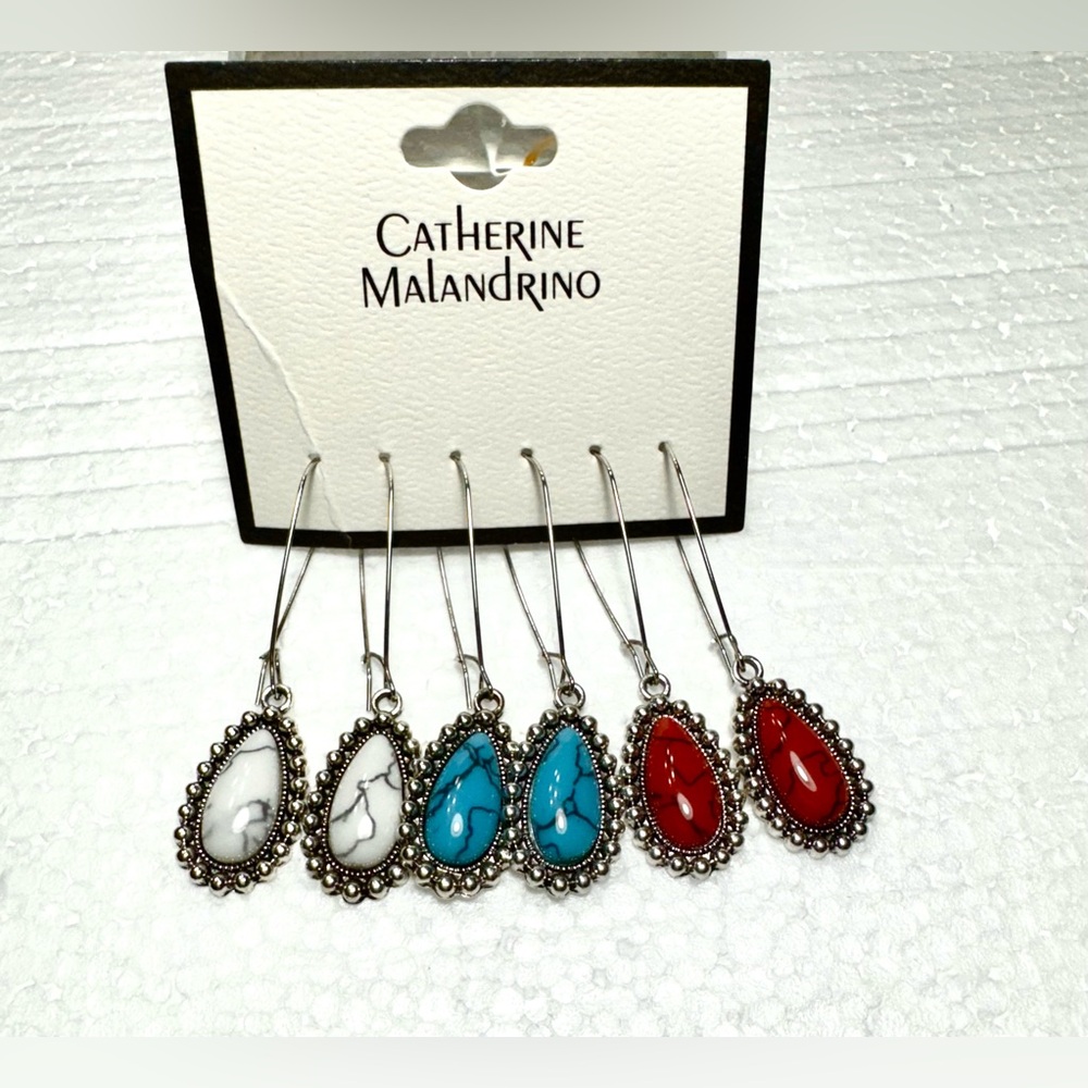 Catherine Malandrino Silver Teardrop Earrings Trio